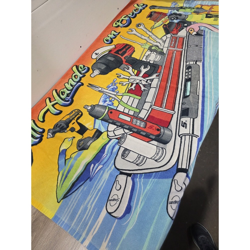Vintage Snap-on Tools Beach Towel Cartoon Garage Decor "All Hands On Deck"